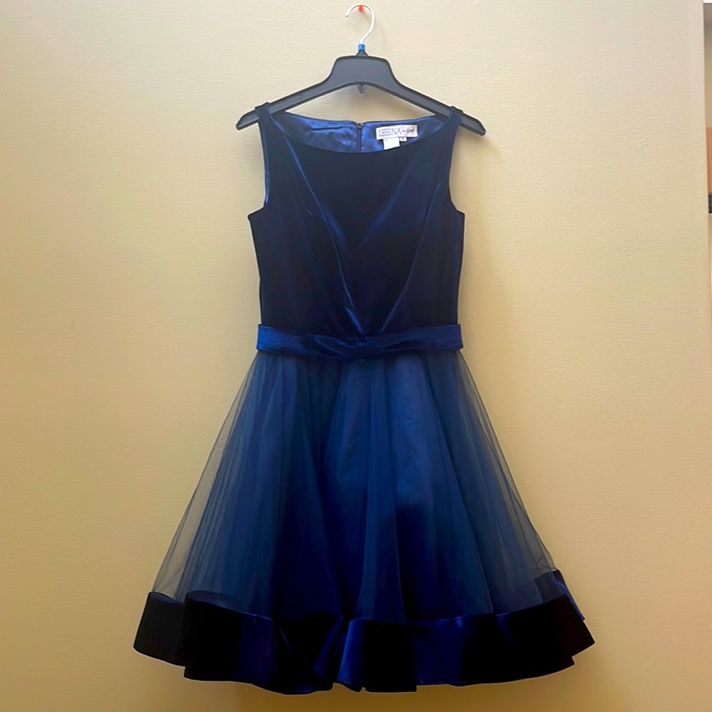 Mac Duggal navy fit and flare tulle dress